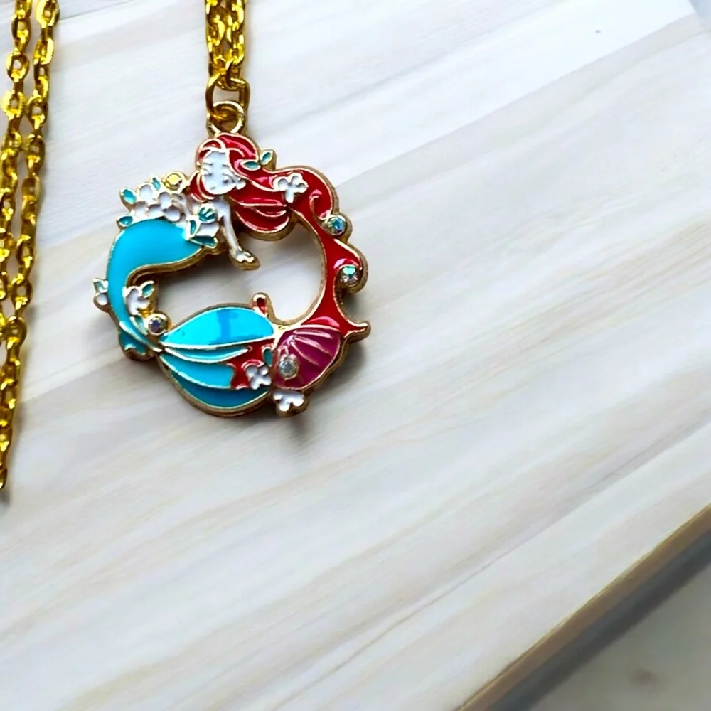Mermaid Gold and Multicolor Pendant Necklace Ariel